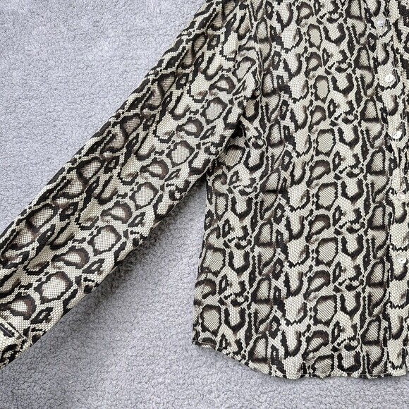100% Silk Animal Print Blouse Women’s Medium Long Sleeve Button Front Top - Picture 4 of 11